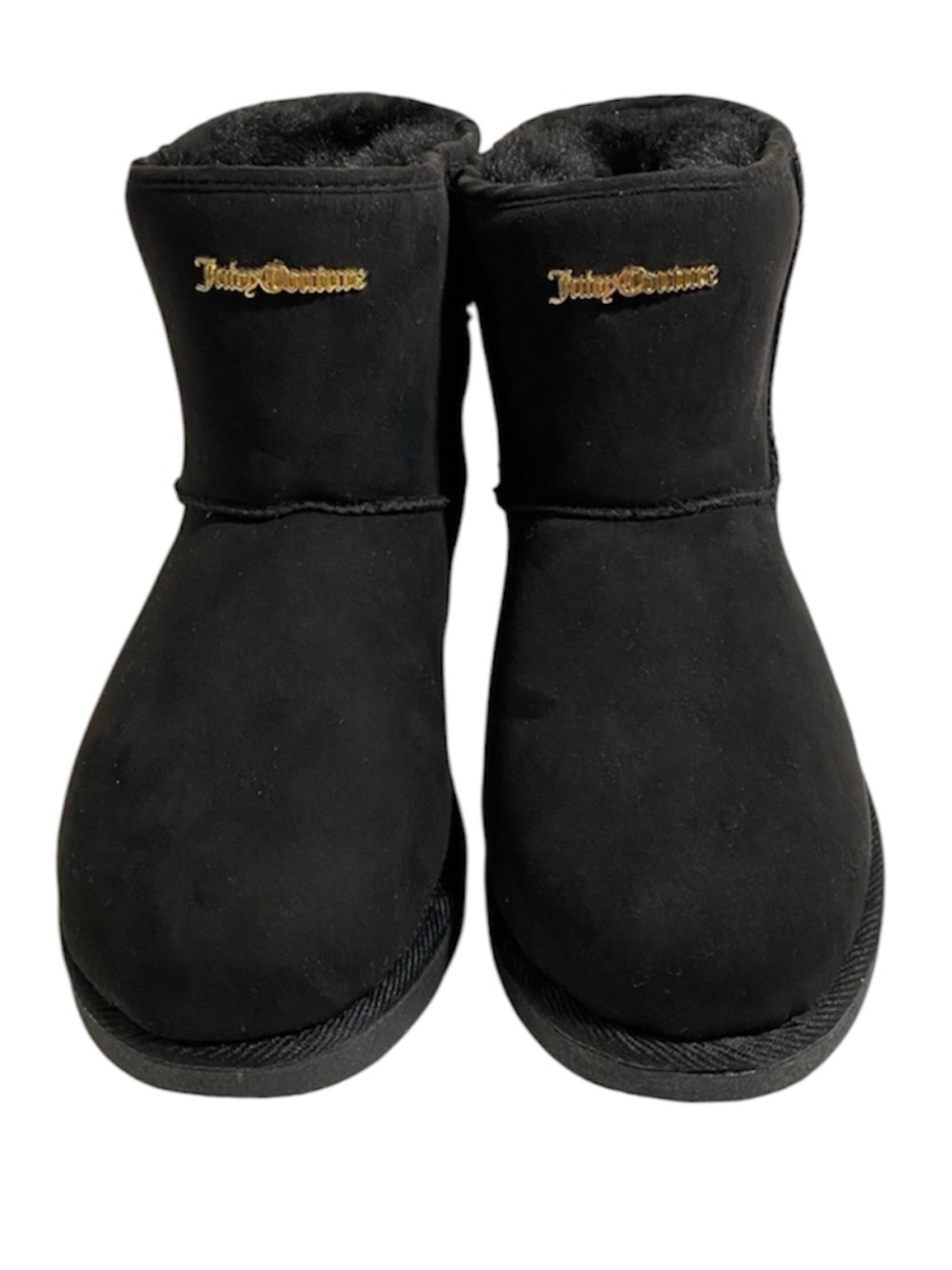Juicy Couture Quilted Boots Plush Faux Suede Black with Gold Studs Womens Size 7